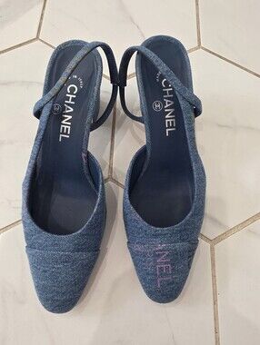 Chanel Slingback Heels In Denim Color Size 38